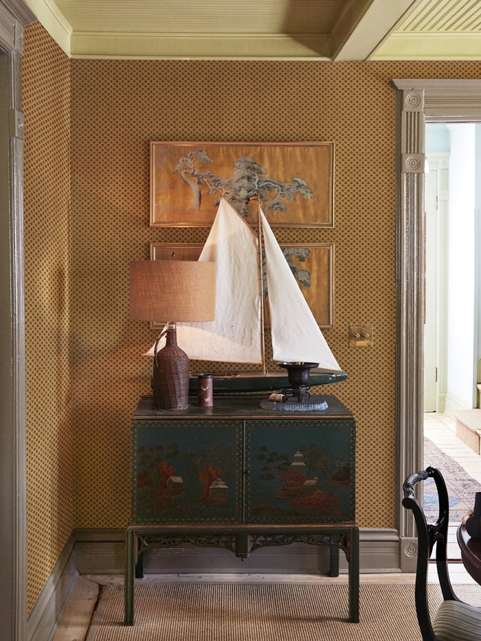 'Ditsy Flower' Wallpaper by Chris Benz - Gold On Brown