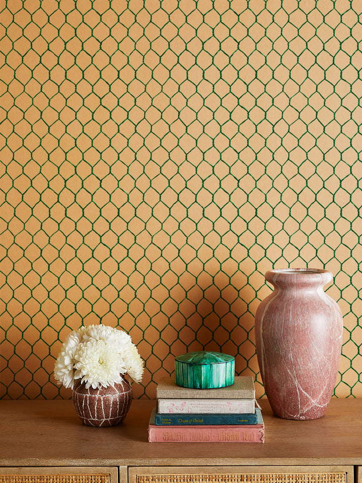evelyns chicken wire kraft wallpaper by sarah jessica parker emerald