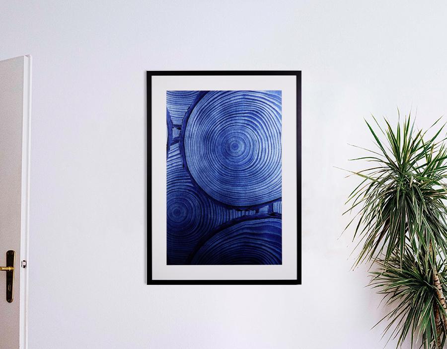 'Faux Bois Blue' Glam Framed Art by Nathan Turner
