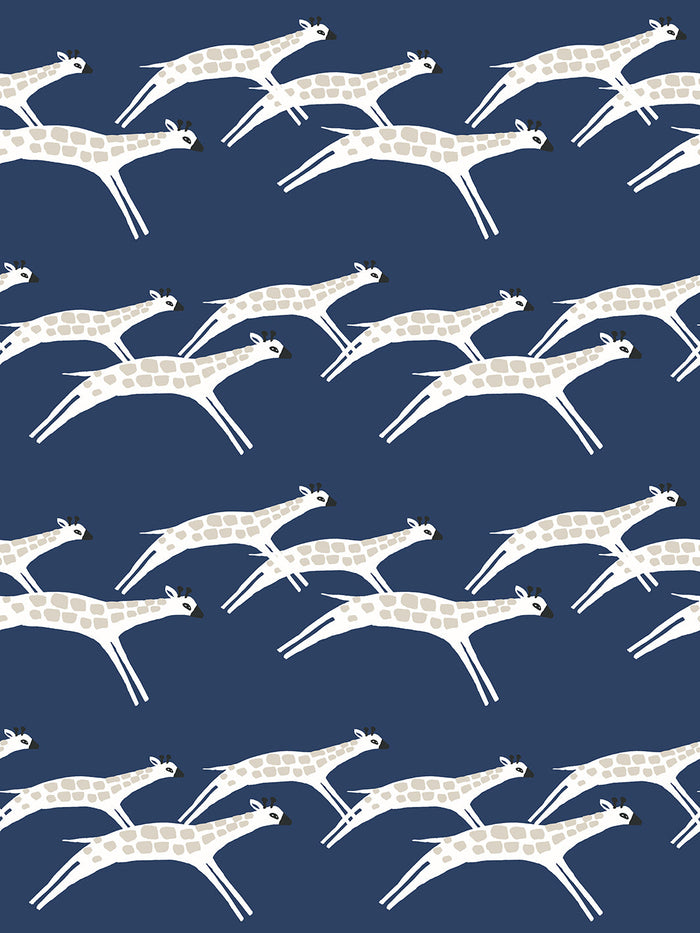 'Galloping Giraffes' Wallpaper by Tea Collection - Navy