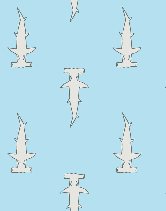 'Hammerheads' Wallpaper by Tea Collection - Baby Blue