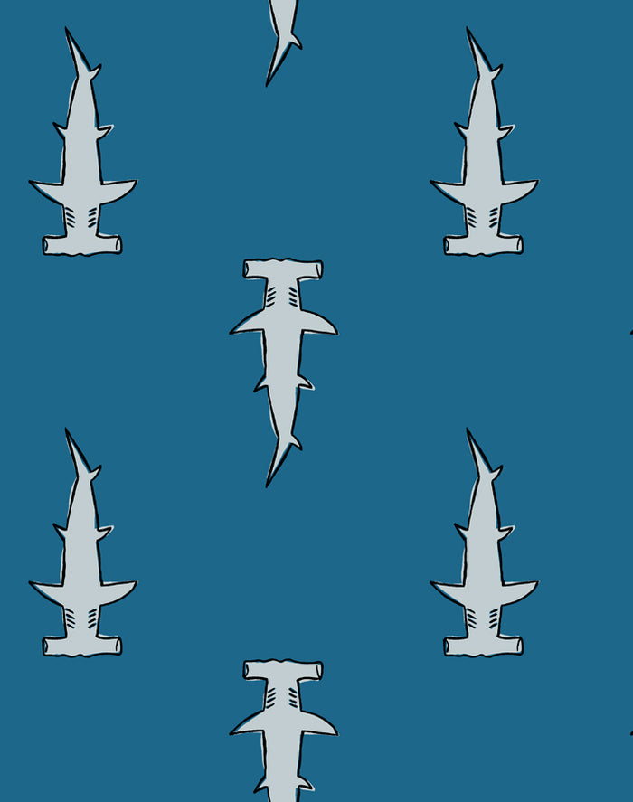 'Hammerheads' Wallpaper by Tea Collection - Cadet Blue