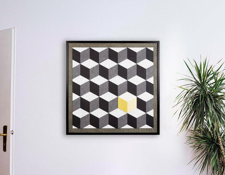 Artshoppe Iced Cubist Yellow Framed Wall Art | Art by Wallshoppe
