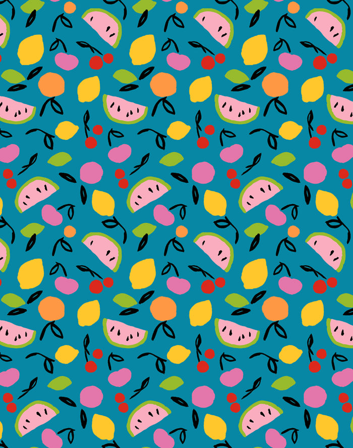 'Island Fruits' Wallpaper by Tea Collection - Teal