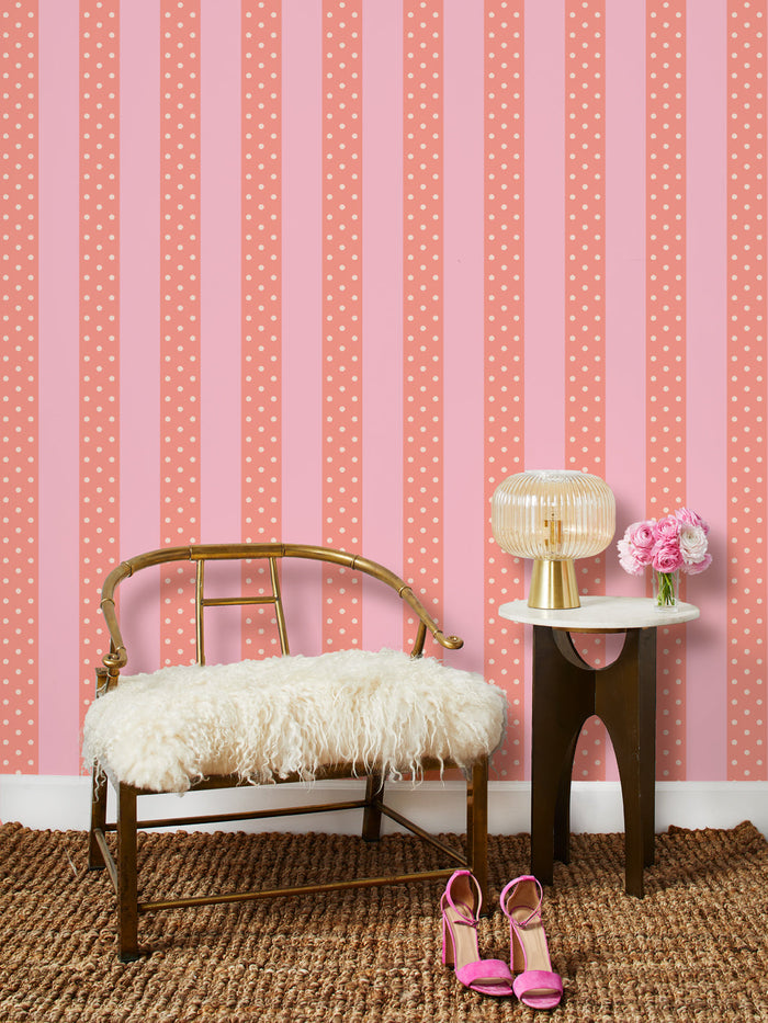 Papier peint « Just Ken Stripe » par Barbie™ - Pastèque / Rose