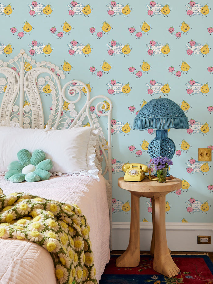 'Life is a Banquet Toss' Wallpaper by Lingua Franca - Pale Blue