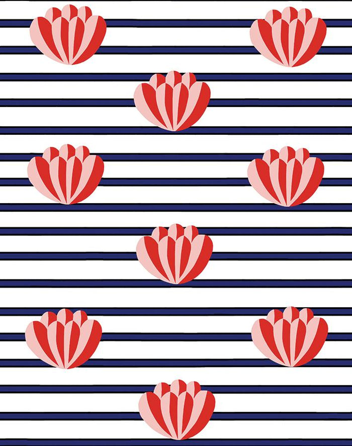 'Lotus Stripe' Wallpaper by Clare V. - Navy
