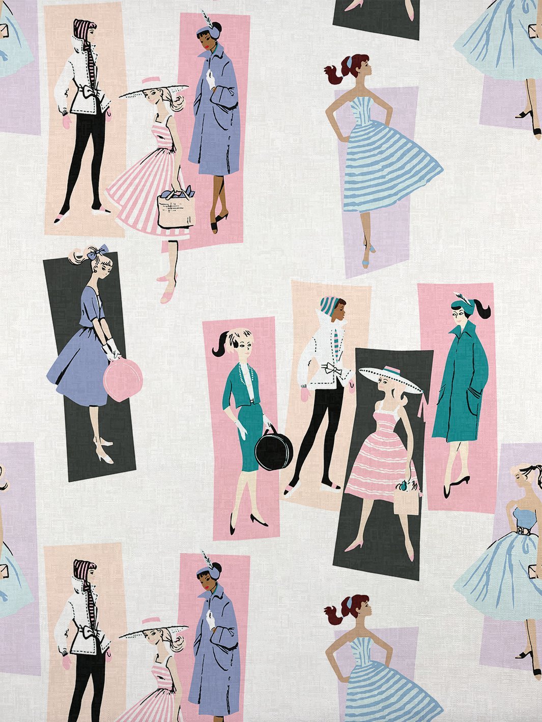 fabric by the yard mod shapes lavender peach on flax linen