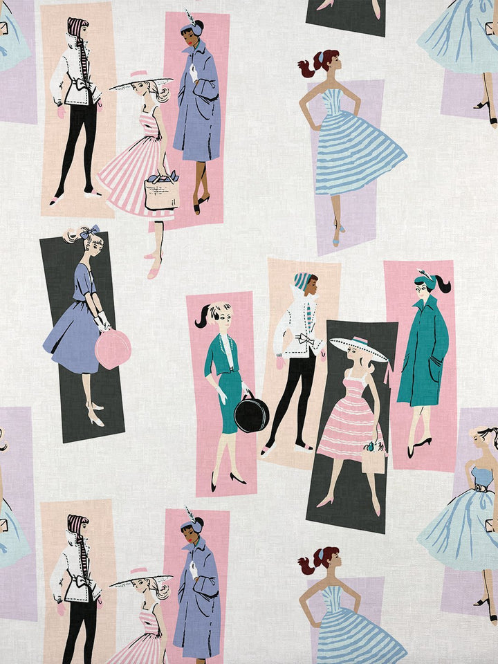 fabric by the yard mod shapes lavender peach on flax linen