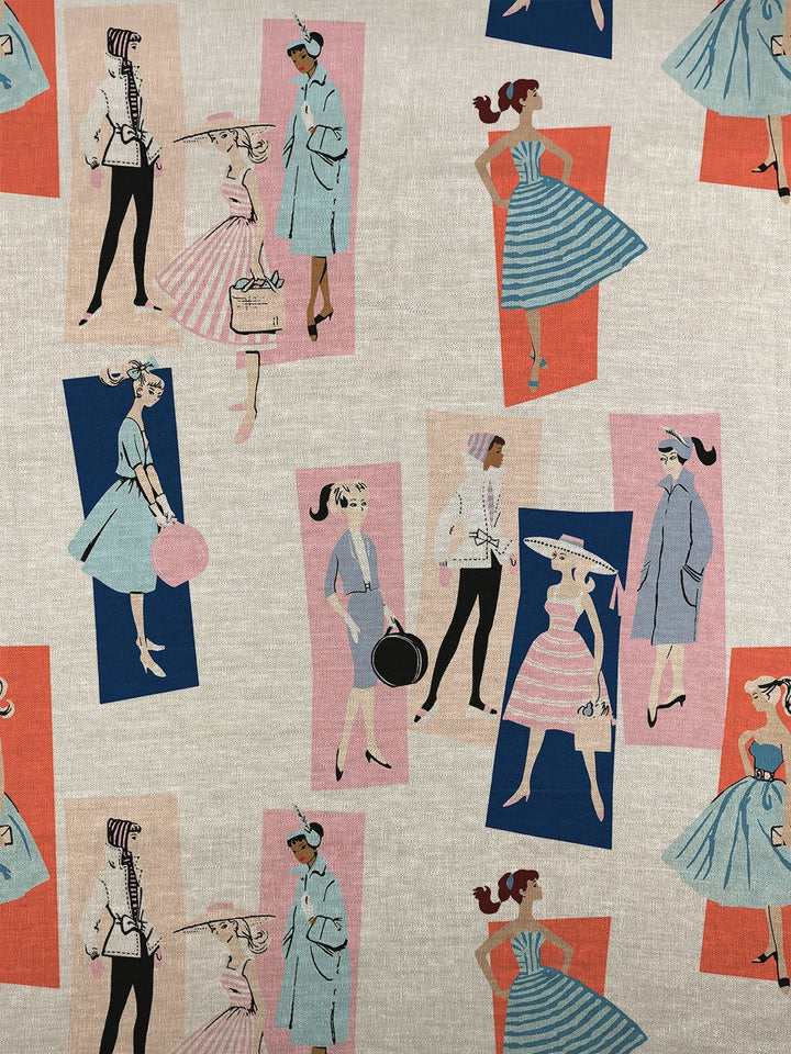 fabric by the yard mod shapes navy pink