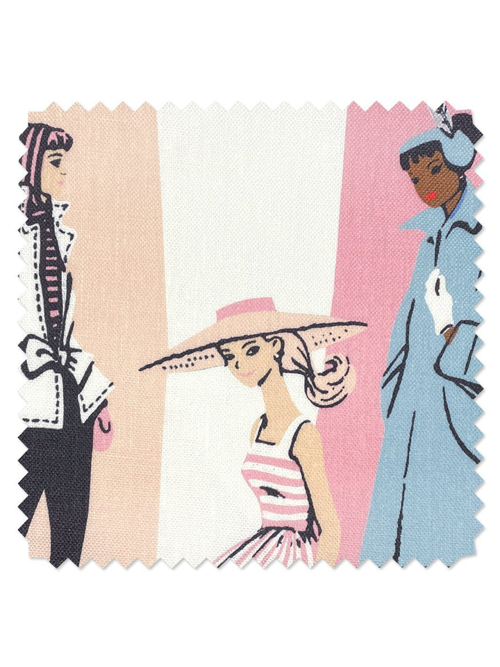 fabric by the yard mod shapes navy pink on flax linen