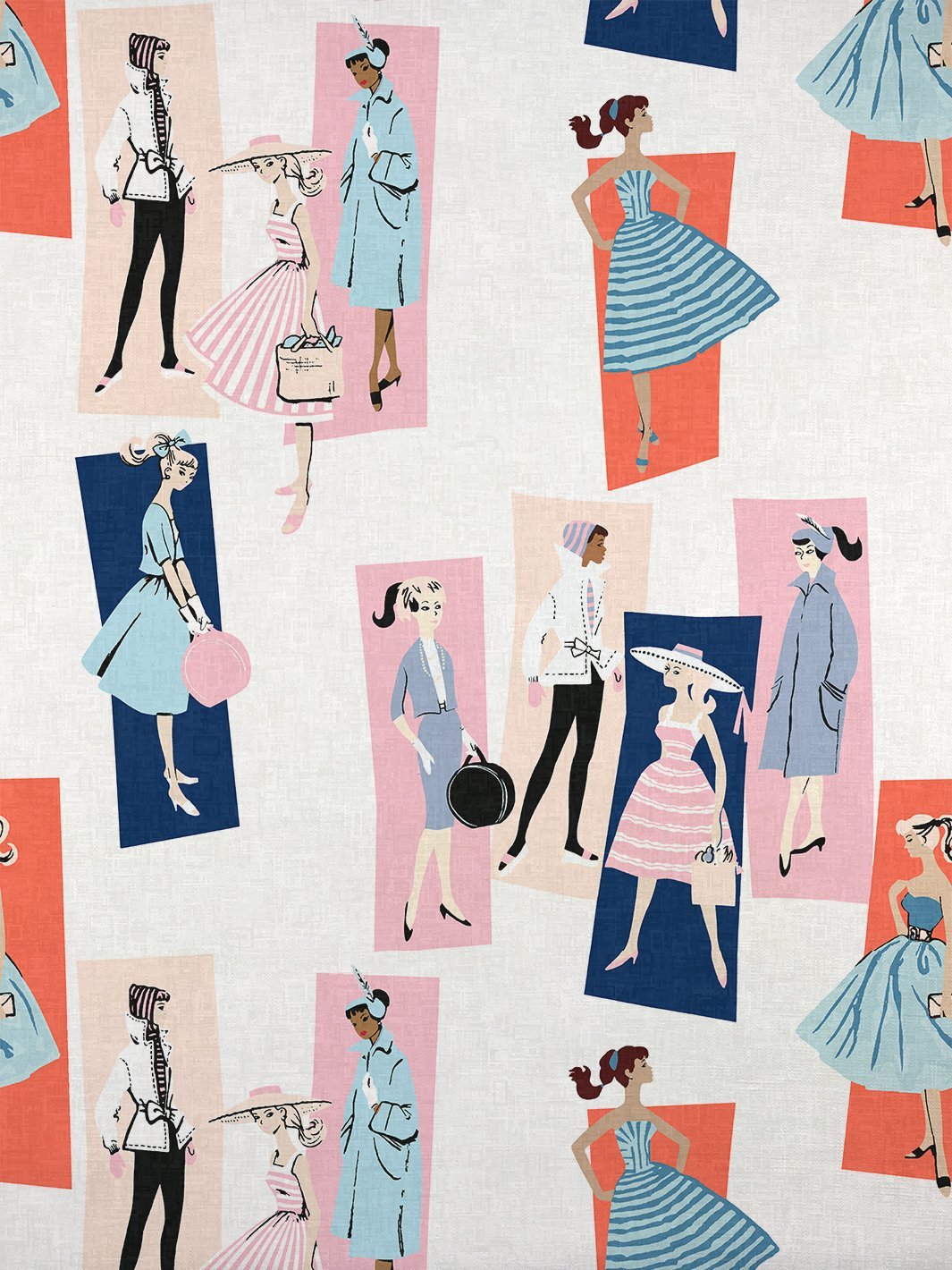 fabric by the yard mod shapes navy pink on flax linen