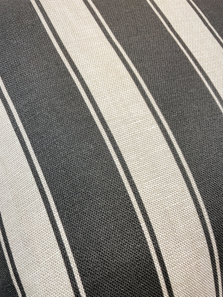 ojai stripe throw pillow black on flax linen