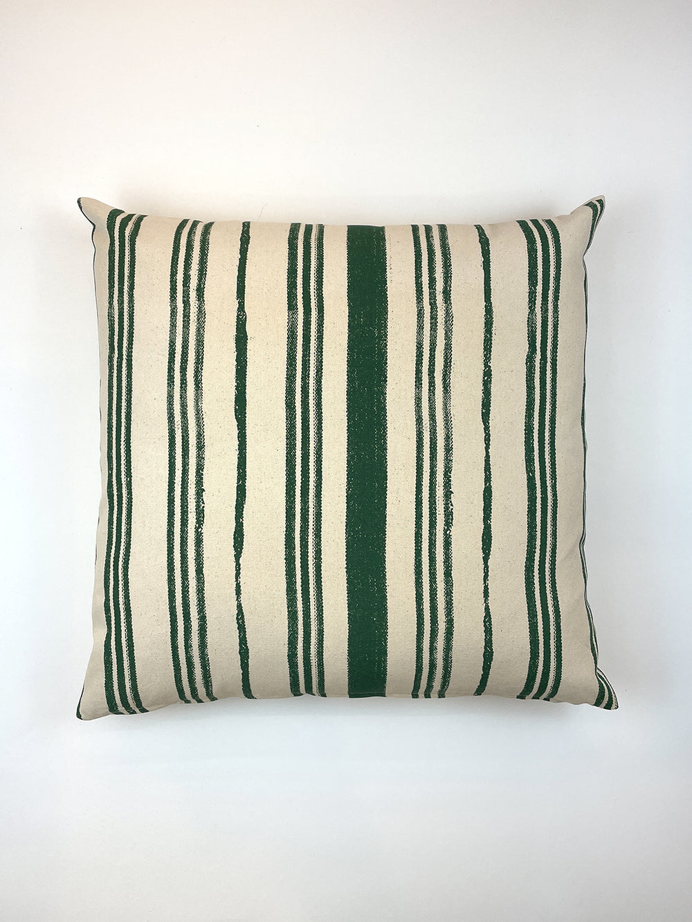 painted stripes throw pillow green on raw canvas