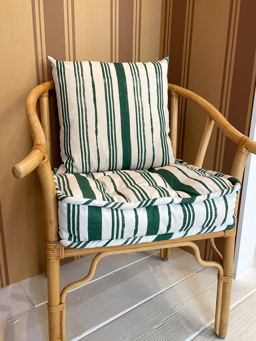painted stripes throw pillow green on raw canvas