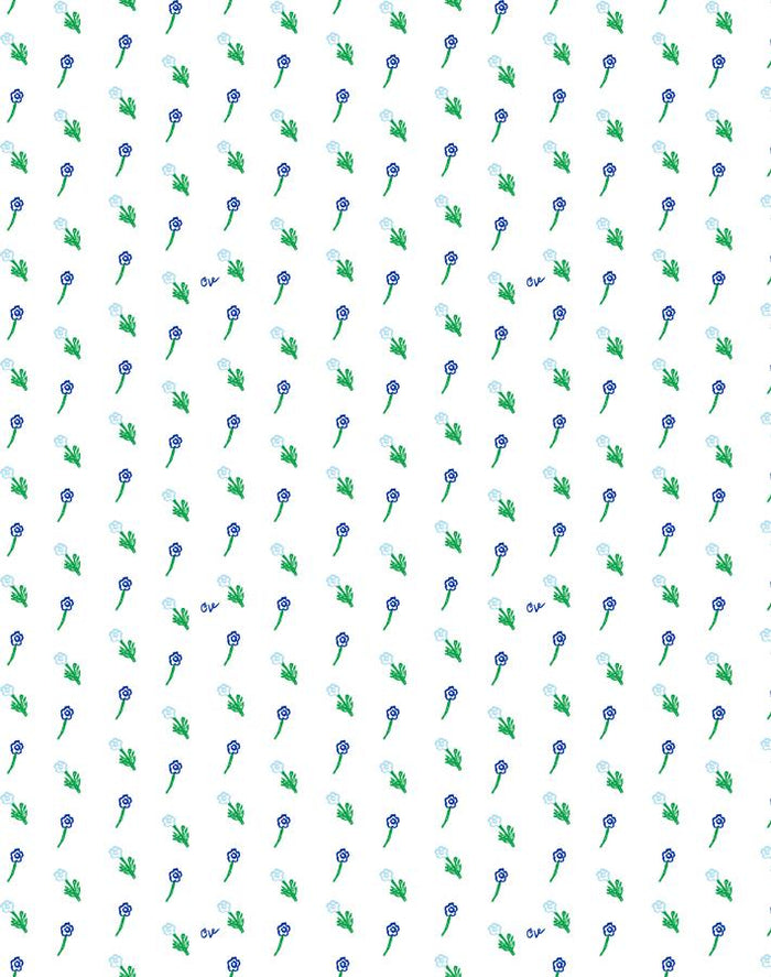 'Petite Fleur' Wallpaper by Clare V. - Blue on White