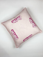 80s barbie logo throw pillow pink