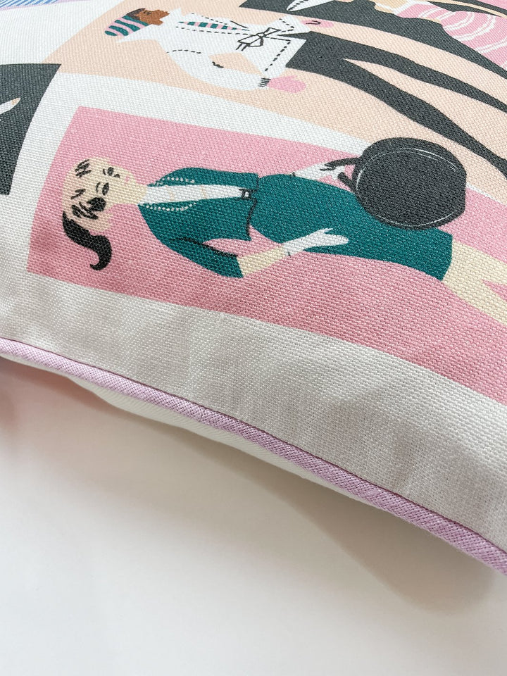 mod shapes throw pillow by barbie levander peach