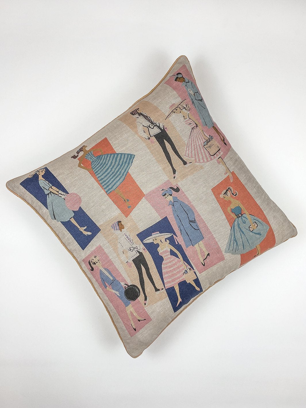 mod shapes throw pillow by barbie navy pink on flax linen