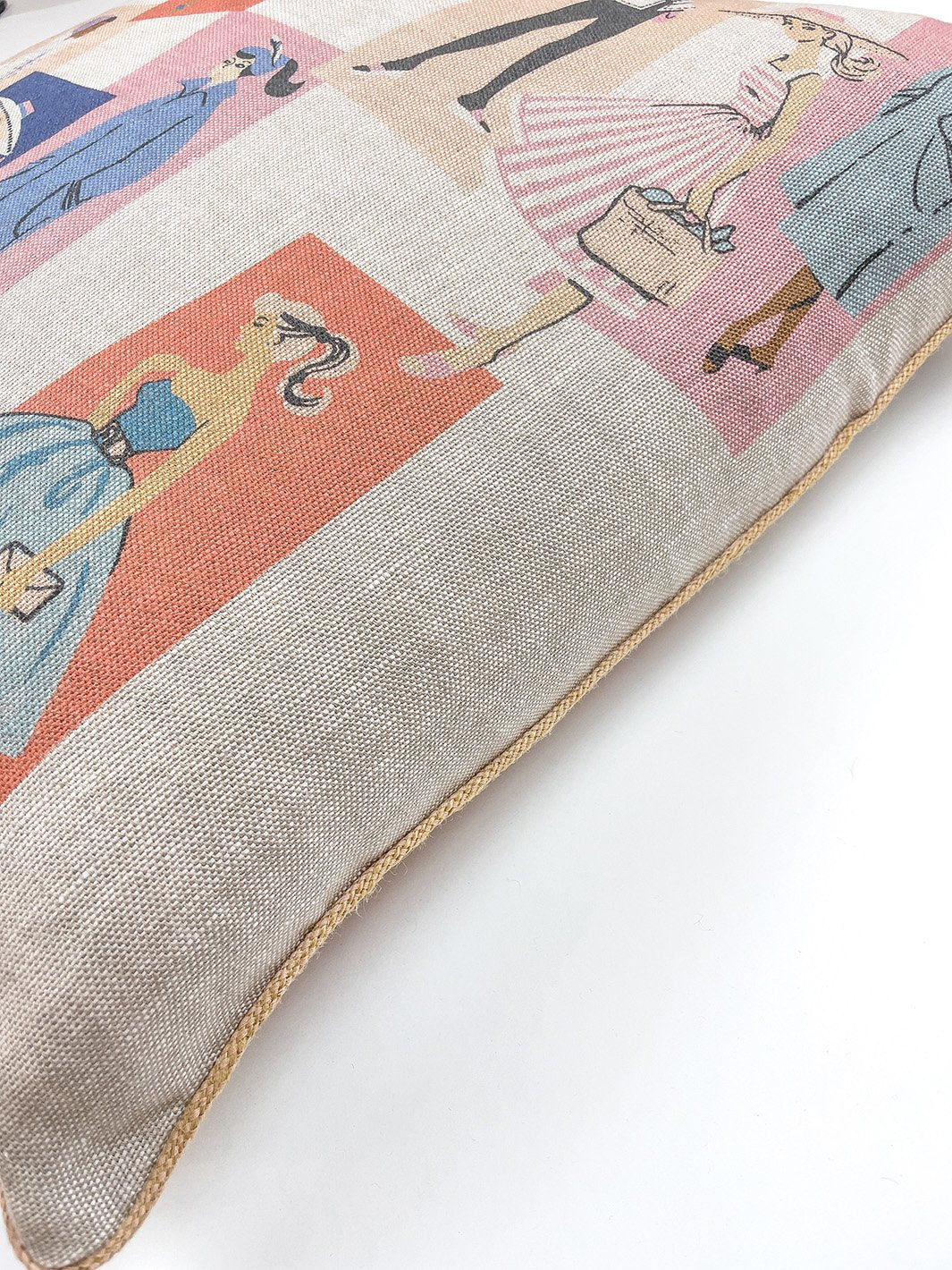 mod shapes throw pillow by barbie navy pink on flax linen