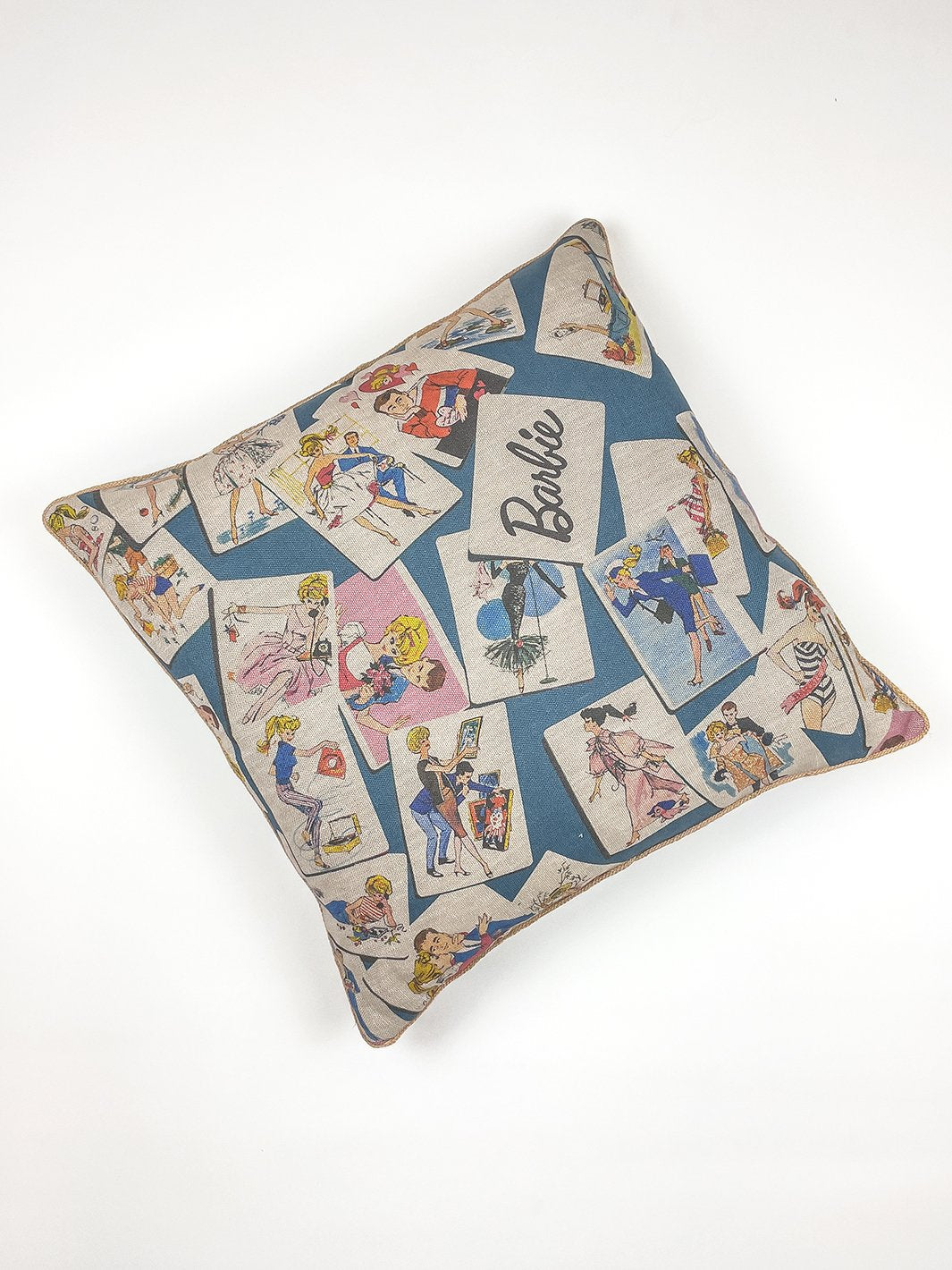barbie trading cards throw pillow cadet blue