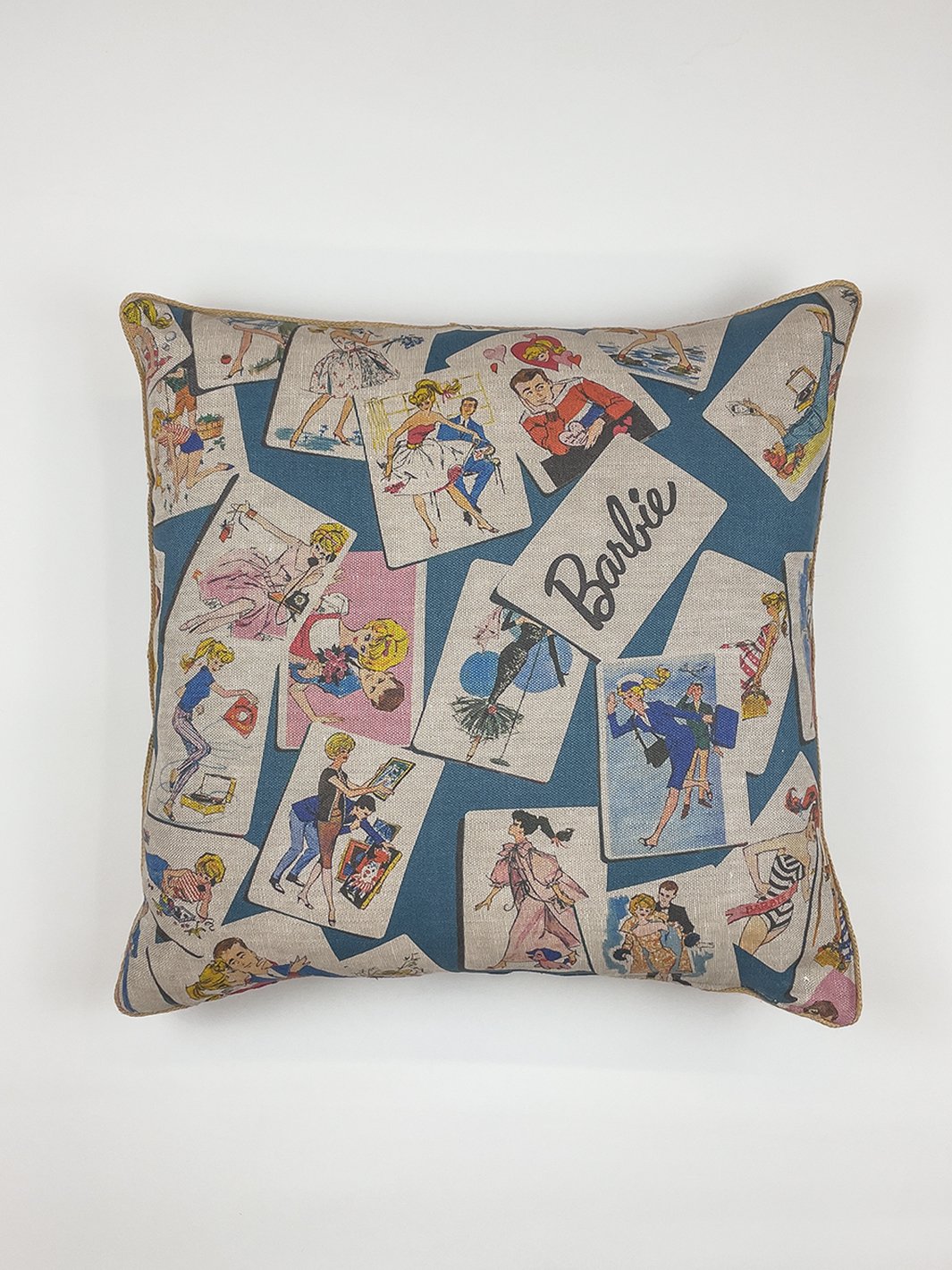 barbie trading cards throw pillow cadet blue