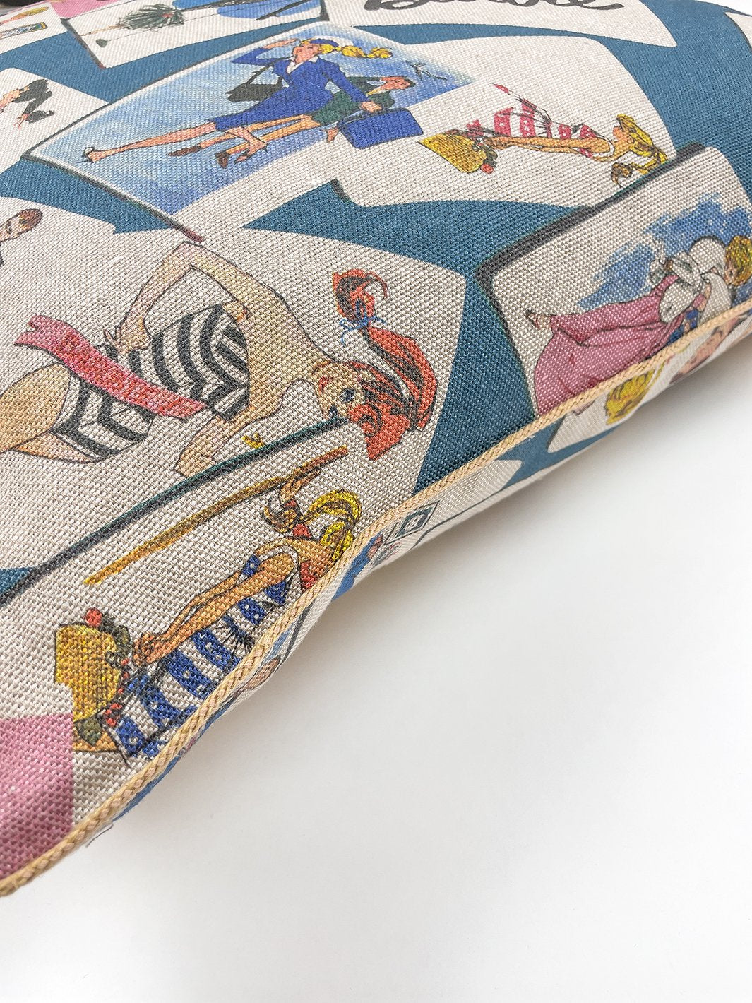 barbie trading cards throw pillow cadet blue