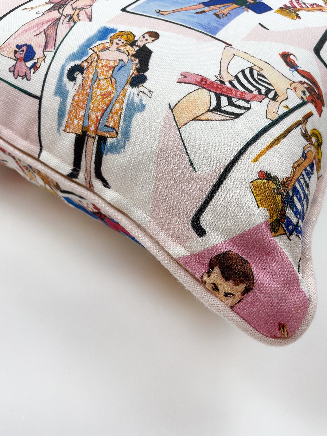 barbie trading cards throw pillow pink