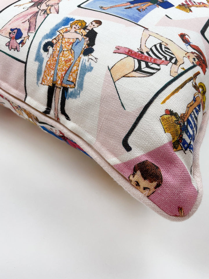 barbie trading cards throw pillow pink