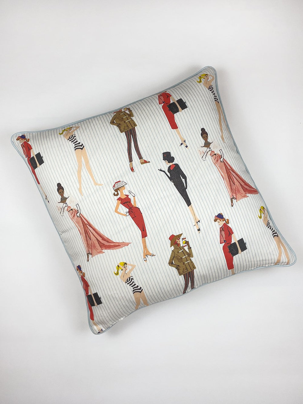 vintage pinstripe throw pillow by barbie pale blue