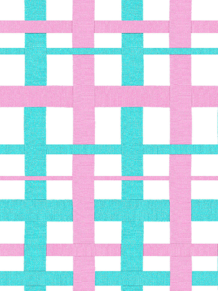 'Crosstown Plaid On White' Wallpaper by Sarah Jessica Parker - Capri Blue Blush