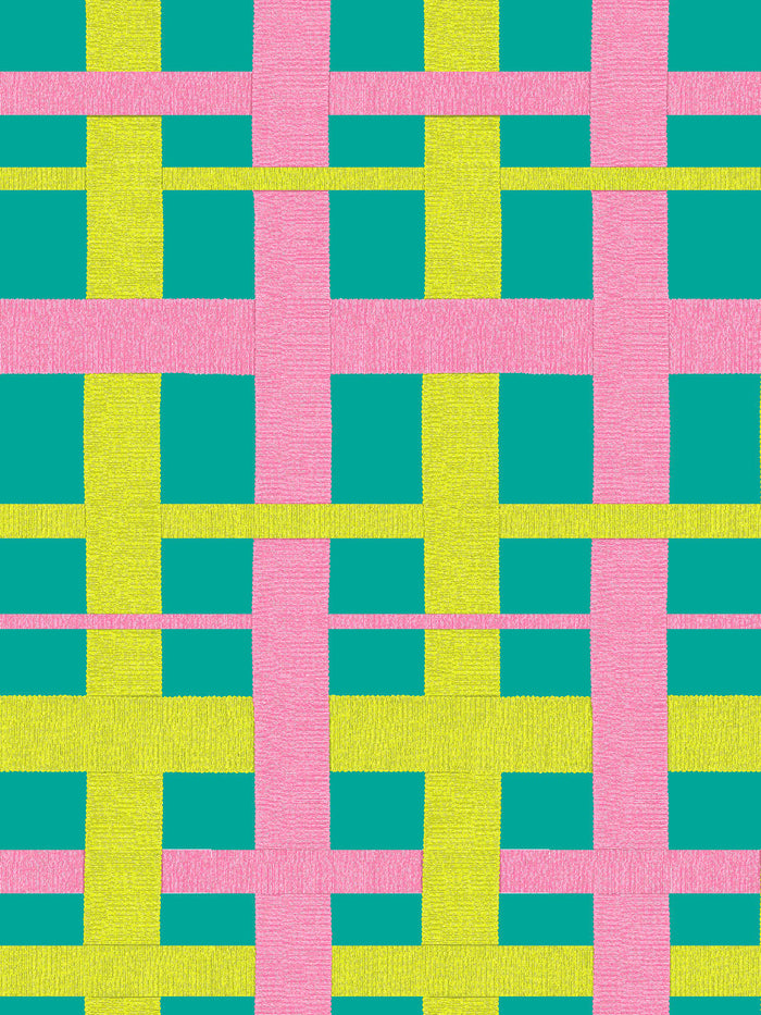 'Crosstown Plaid' Wallpaper by Sarah Jessica Parker - Citron on Teal