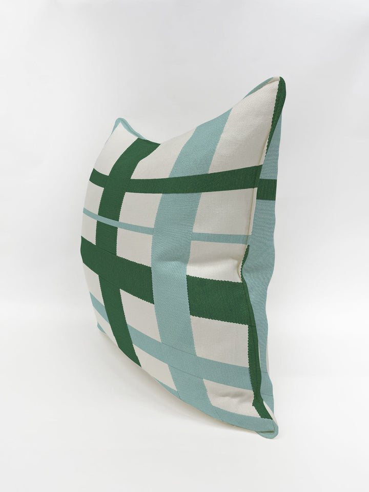 crosstown plaid pillow by sarah jessica parker sky emerald on linen