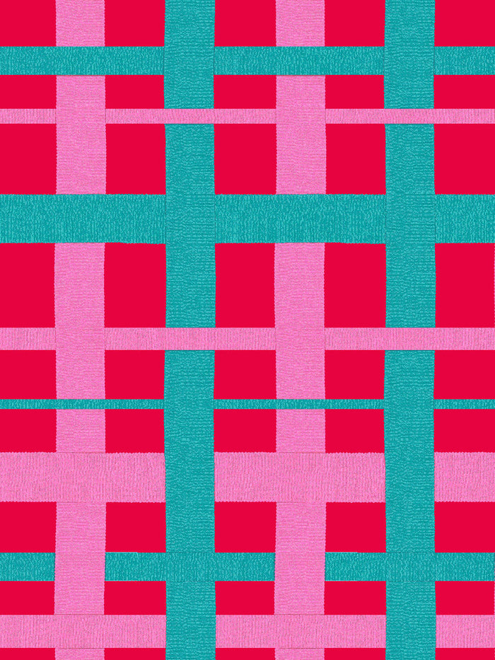 'Crosstown Plaid' Wallpaper by Sarah Jessica Parker - Teal on Geranium