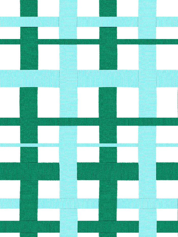 'Crosstown Plaid On White' Wallpaper by Sarah Jessica Parker - Sky Emerald