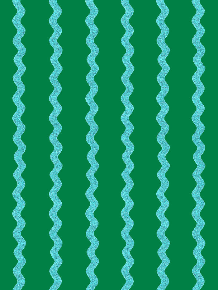 'Ric-Rac Stripe' Wallpaper by Sarah Jessica Parker - Emerald Capri Blue