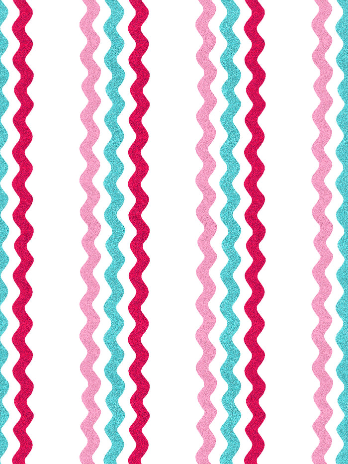 'Ric-Rac Bands' Wallpaper by Sarah Jessica Parker - Rosé Teal Geranium