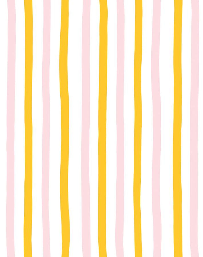 'Stripes' Wallpaper by Clare V. - Shell / Marigold