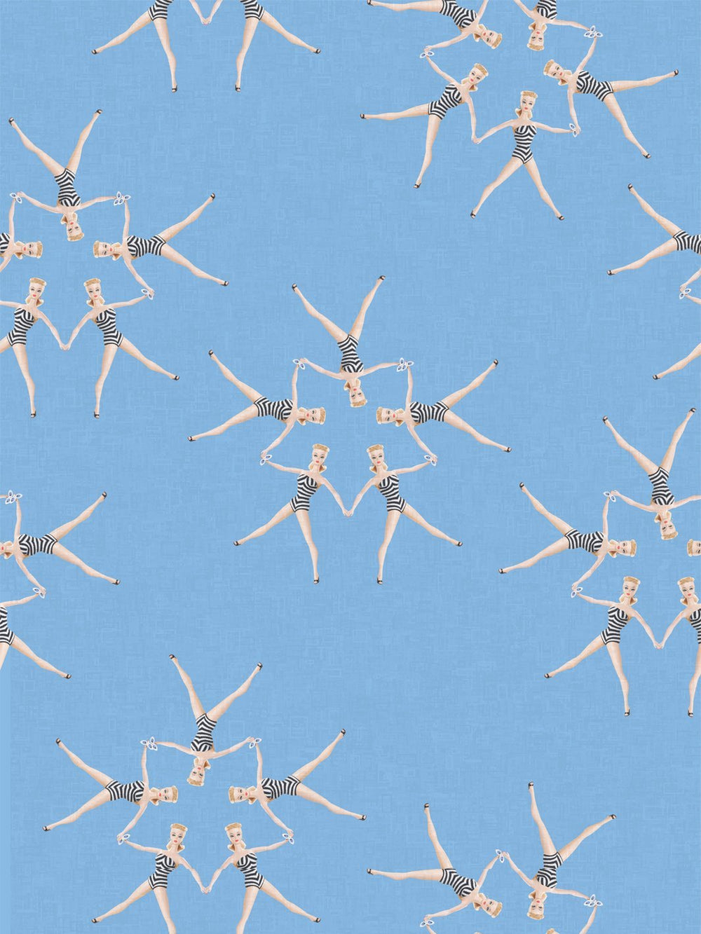 fabric by the yard synchronized vintage barbie blue