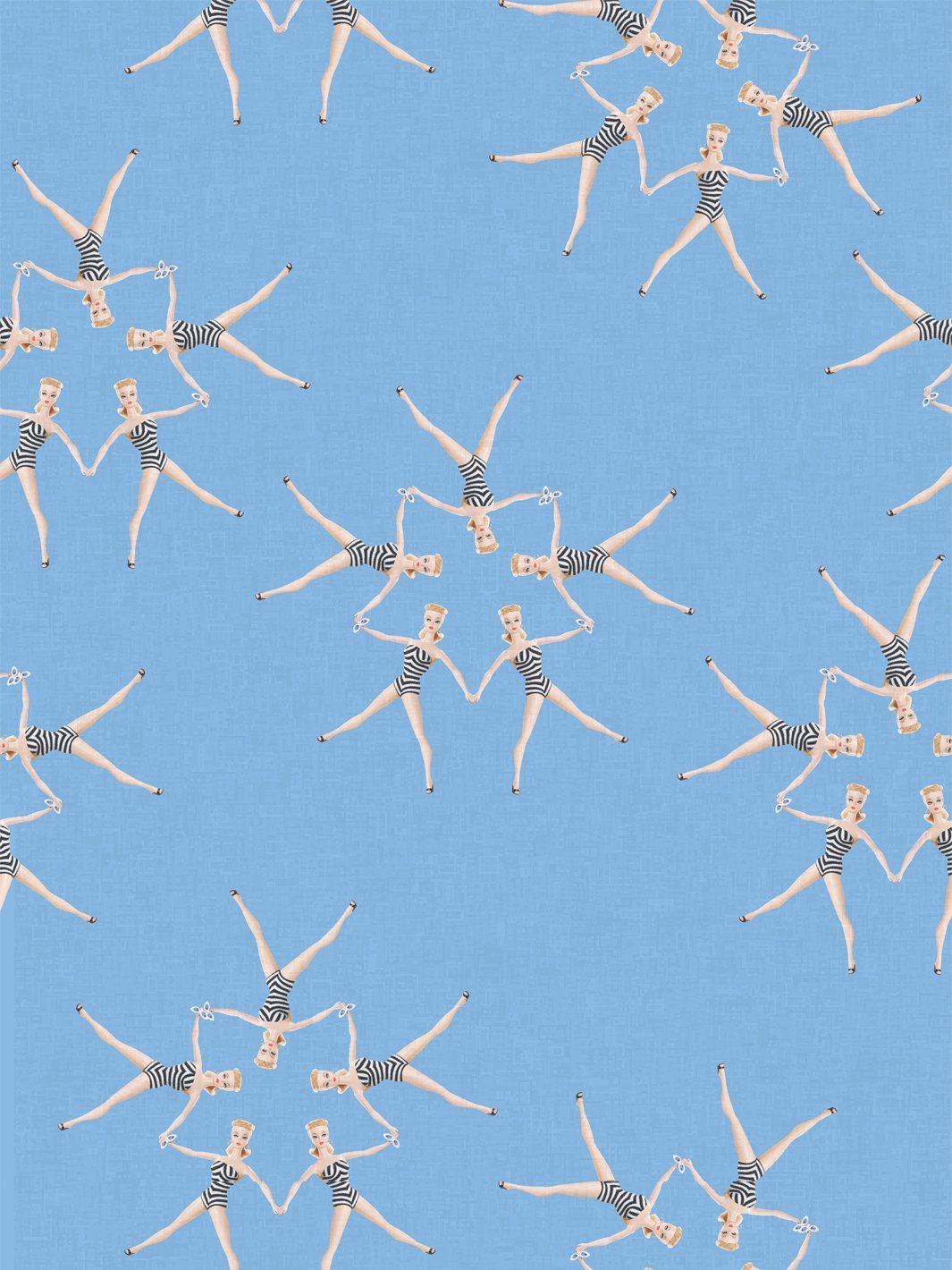 fabric by the yard synchronized vintage barbie blue