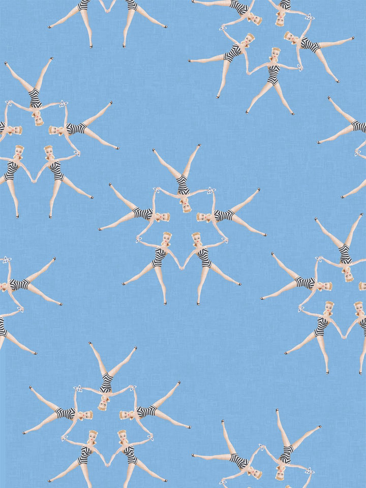 fabric by the yard synchronized vintage barbie blue
