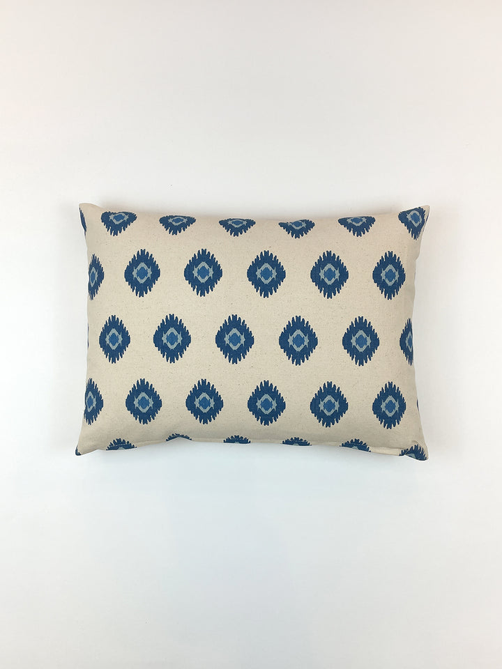 tangier medallion throw pillow blue on raw canvas