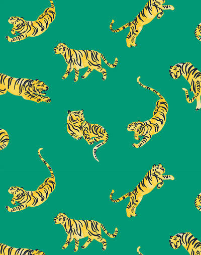 'Tigers' Wallpaper by Tea Collection - Emerald