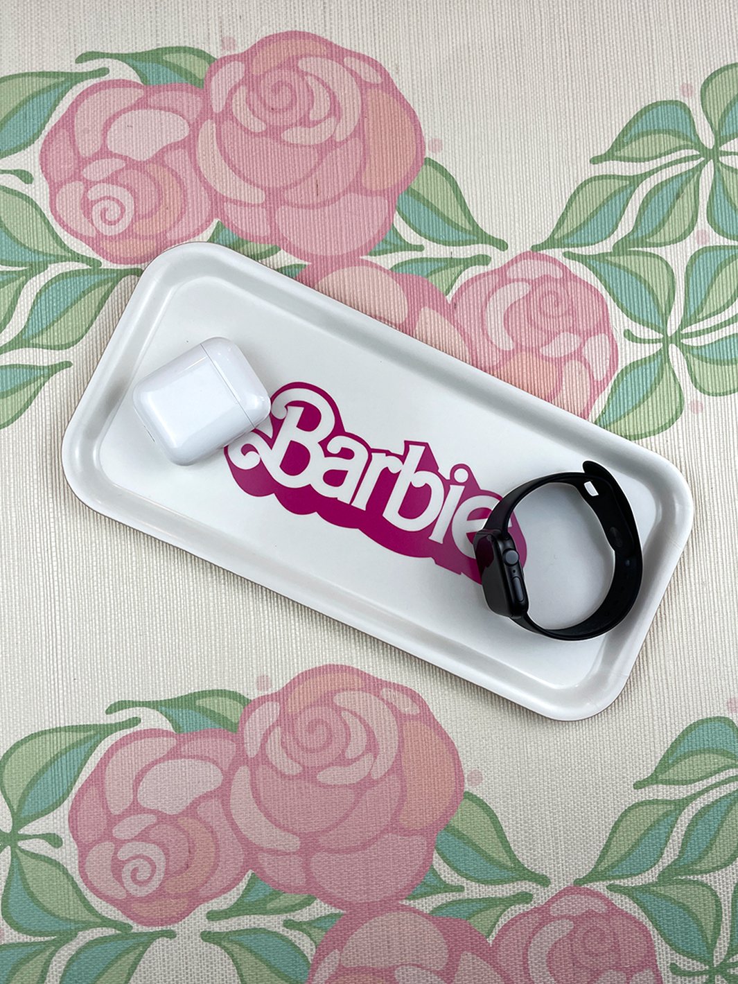 barbie x wallshoppe 80s logo vanity tray