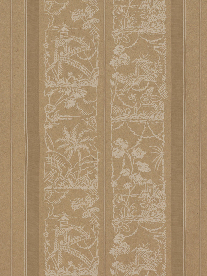 tropical toile stripe kraft wallpaper chris benz khaki white