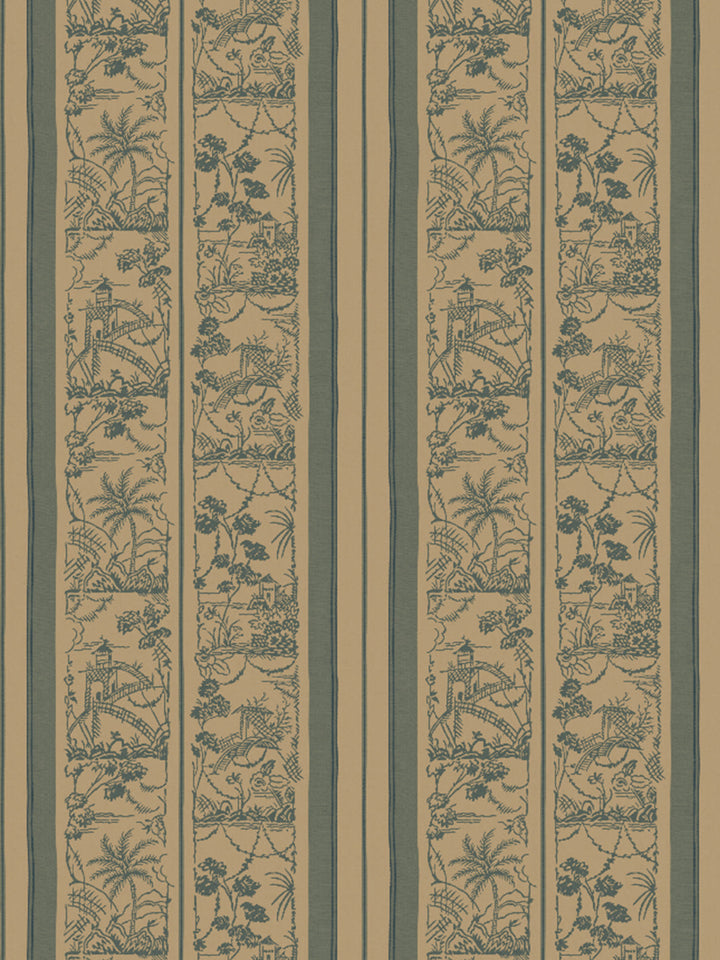 tropical toile stripe kraft wallpaper chris benz marina blue