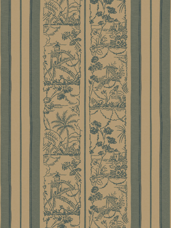 tropical toile stripe kraft wallpaper chris benz marina blue