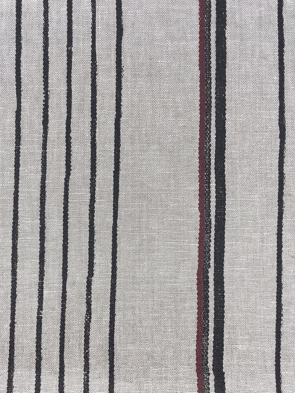 fabric by the yard two tone stripe black burgundy on flax linen