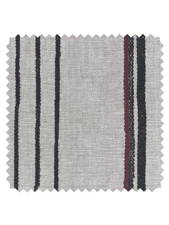 'Two Tone Stripe' Flax Linen Fabric by Nathan Turner - Black & Burgundy