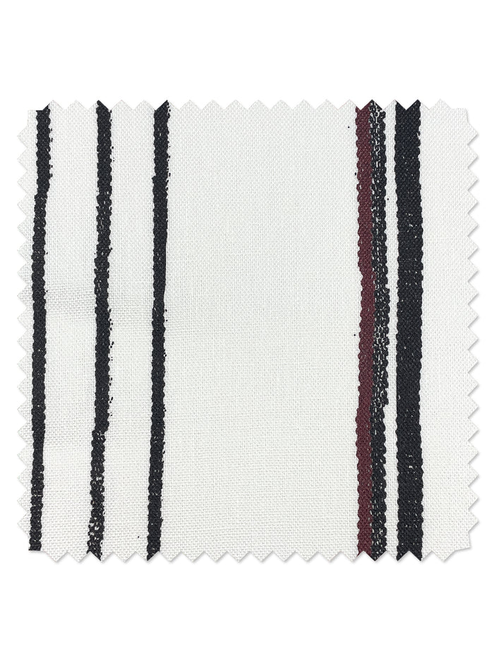 'Two Tone Stripe' Linen Fabric by Nathan Turner - Black & Burgundy